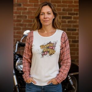 Custom Upcycled Harley Davidson Gettysburg Flannel Pullover Graphic Shirt OSFM